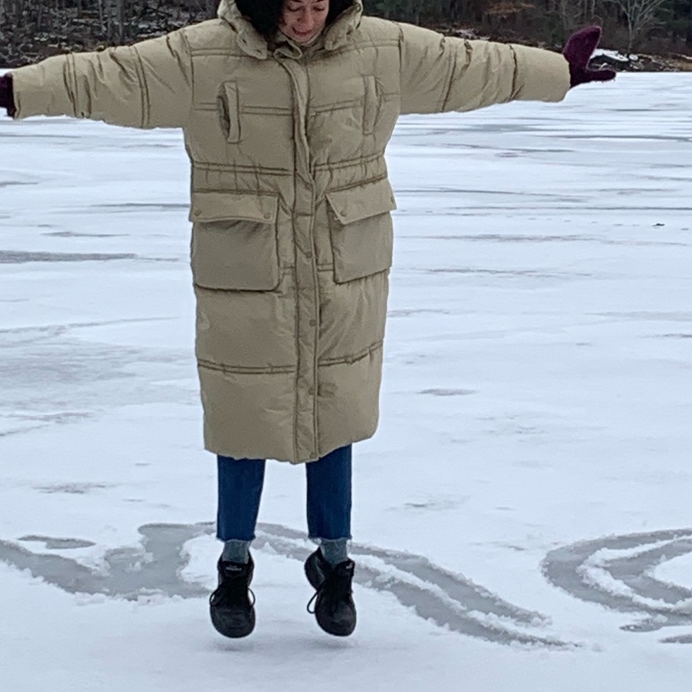 Puffer long tan coat